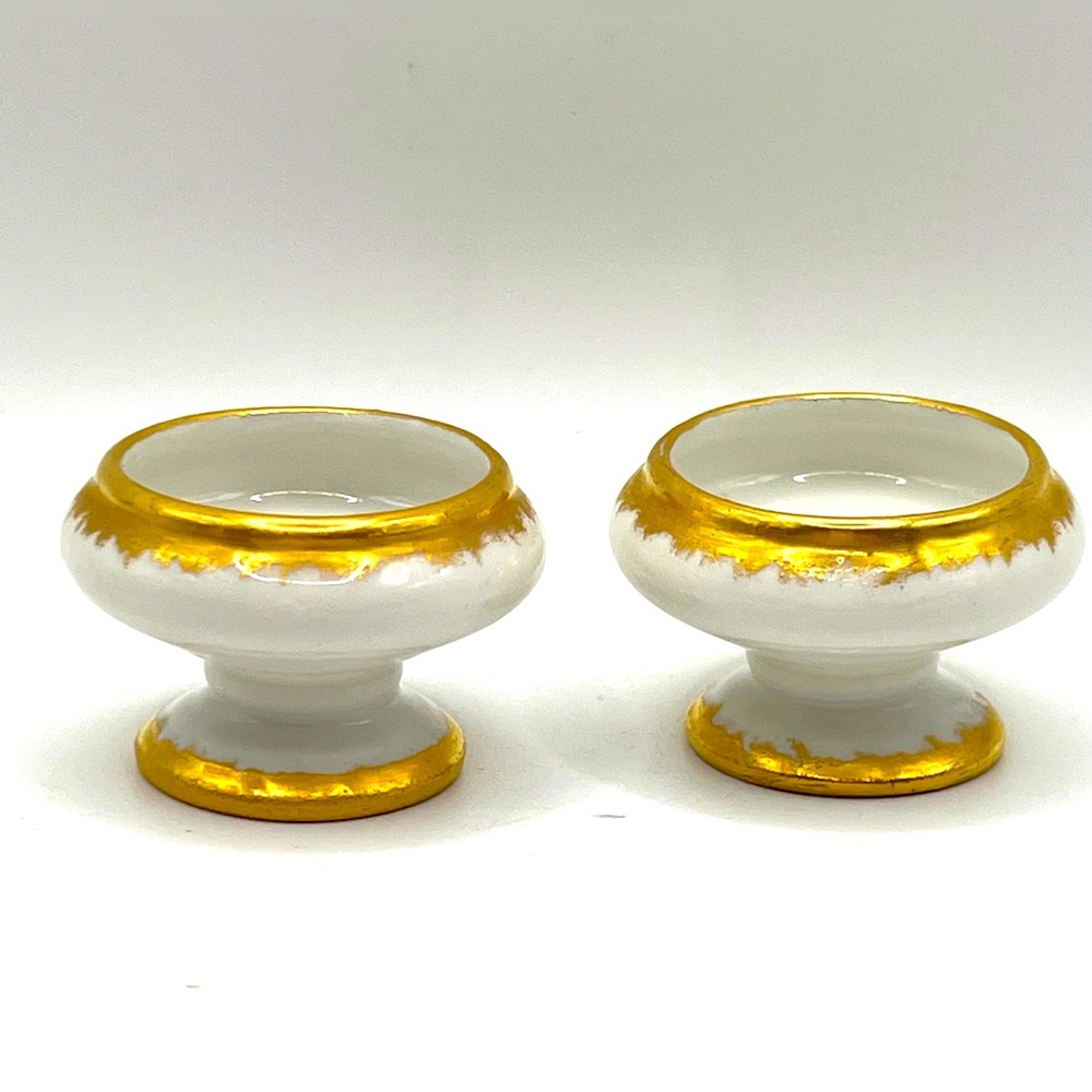 Set of 2 VTG O & E.G. Royal Austria Open Salt Cellar White Porcelain Gold Rim